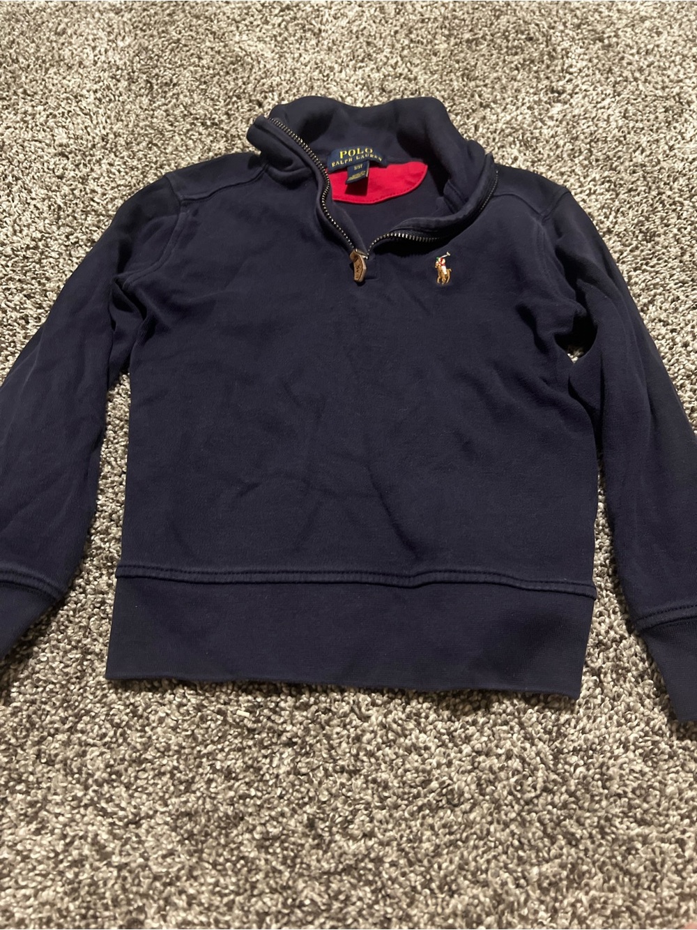 Polo by Ralph Lauren Navy Zip-Up Sweater with Red Collar Accent
